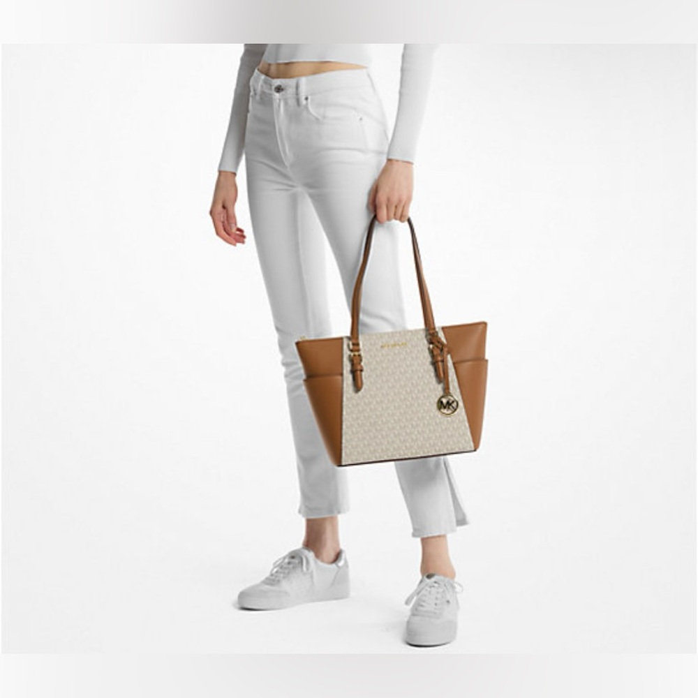 NWT Charlotte Large Logo and Leather Top-Zip Tote Bag - Picture 3 of 11